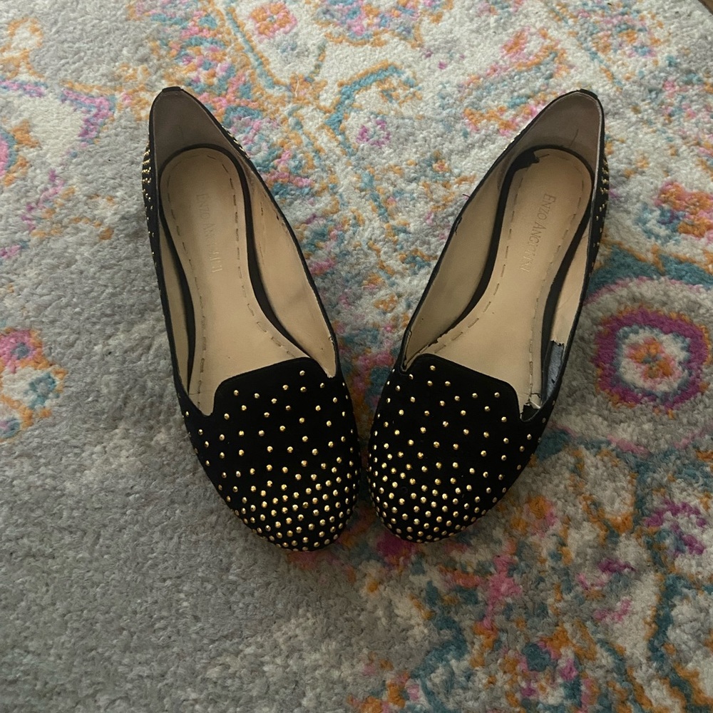 Gold studded loafers
